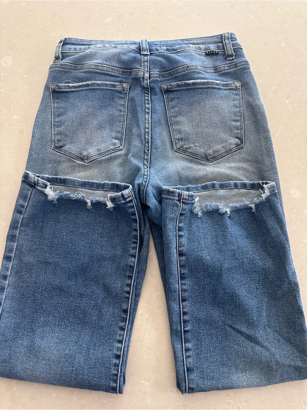 Risen Frayed Hem Ankle High Rise Straight Leg Jeans in Medium Blue size 29 - Picture 2 of 4